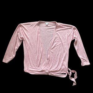 J.Crew Women's Wrap Cardigan Sweater Pale Pink V-Neck Tie Closure Linen Blend La